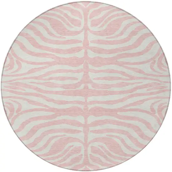 8' Pink And Gray Round Animal Print Washable Indoor Outdoor Area Rug Photo 5