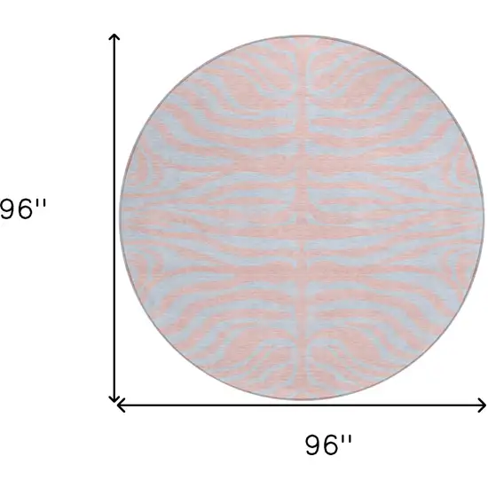 8' Pink And Gray Round Animal Print Washable Indoor Outdoor Area Rug Photo 9