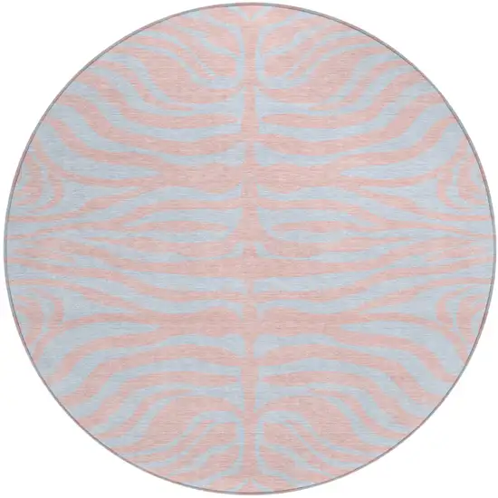 8' Pink And Gray Round Animal Print Washable Indoor Outdoor Area Rug Photo 2