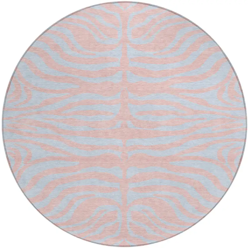 8' Pink And Gray Round Animal Print Washable Indoor Outdoor Area Rug Photo 2