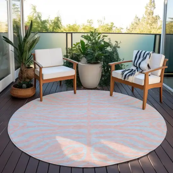 8' Pink And Gray Round Animal Print Washable Indoor Outdoor Area Rug Photo 7