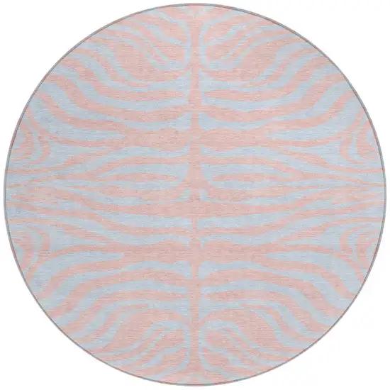 8' Pink And Gray Round Animal Print Washable Indoor Outdoor Area Rug Photo 3