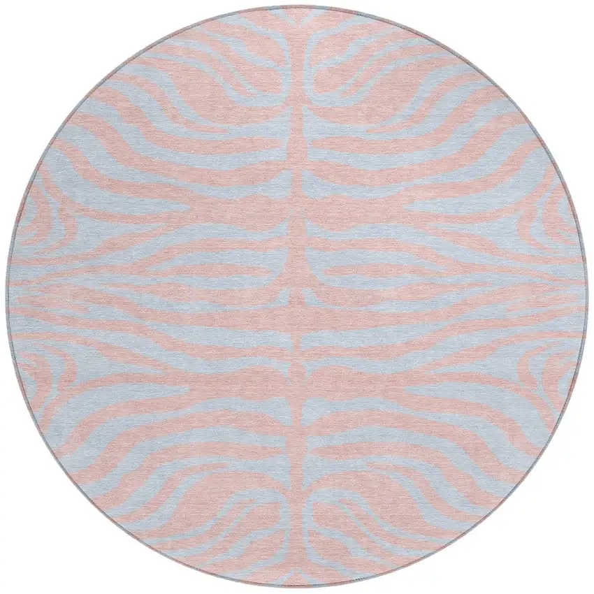8' Pink And Gray Round Animal Print Washable Indoor Outdoor Area Rug Photo 3