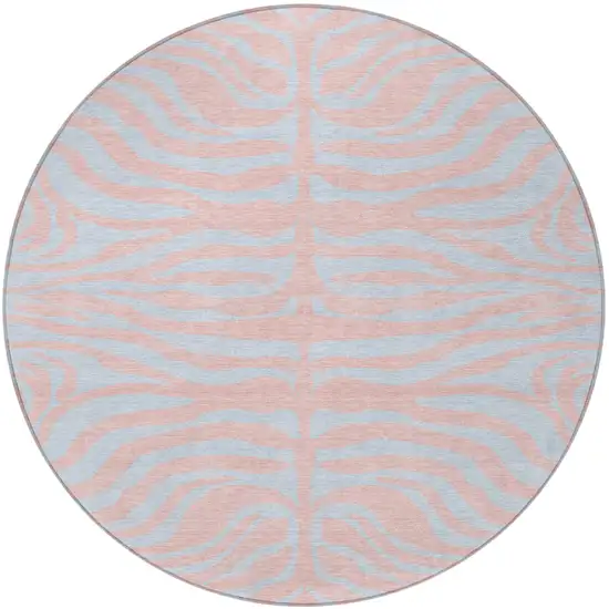 8' Pink And Gray Round Animal Print Washable Indoor Outdoor Area Rug Photo 4