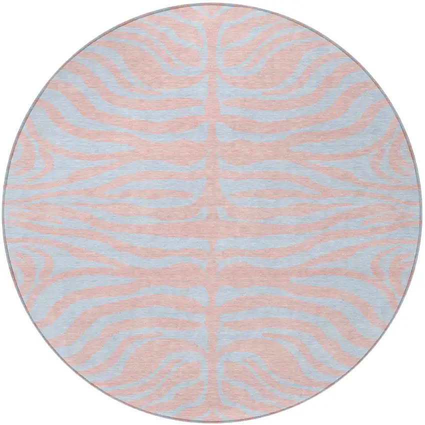 8' Pink And Gray Round Animal Print Washable Indoor Outdoor Area Rug Photo 4