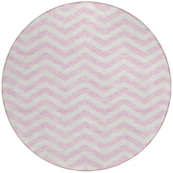 8' Pink And Gray Round Chevron Washable Indoor Outdoor Area Rug Photo 6