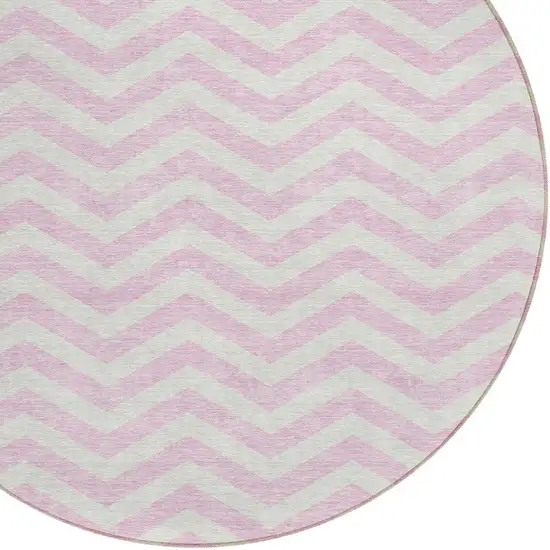 8' Pink And Gray Round Chevron Washable Indoor Outdoor Area Rug Photo 5