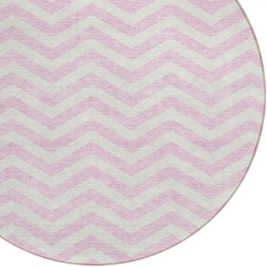 8' Pink And Gray Round Chevron Washable Indoor Outdoor Area Rug Photo 5