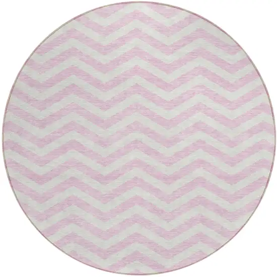 8' Pink And Gray Round Chevron Washable Indoor Outdoor Area Rug Photo 2