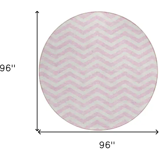 8' Pink And Gray Round Chevron Washable Indoor Outdoor Area Rug Photo 3