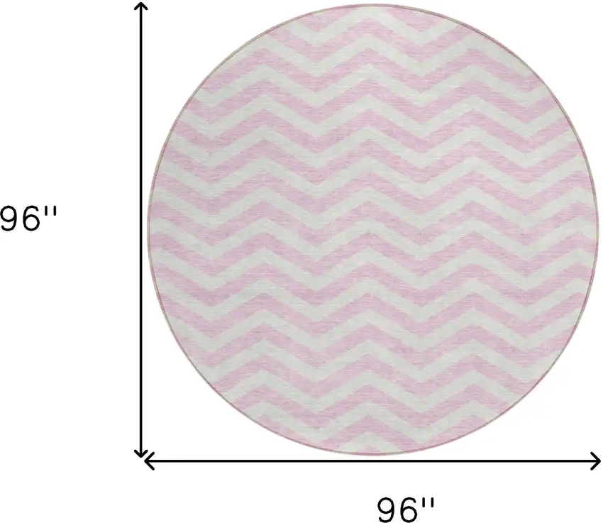 8' Pink And Gray Round Chevron Washable Indoor Outdoor Area Rug Photo 3