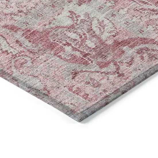 8' Pink And Gray Round Damask Washable Indoor Outdoor Area Rug Photo 4