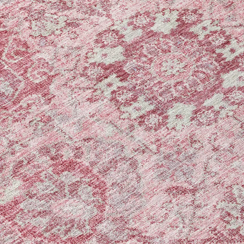 8' Pink And Gray Round Damask Washable Indoor Outdoor Area Rug Photo 8