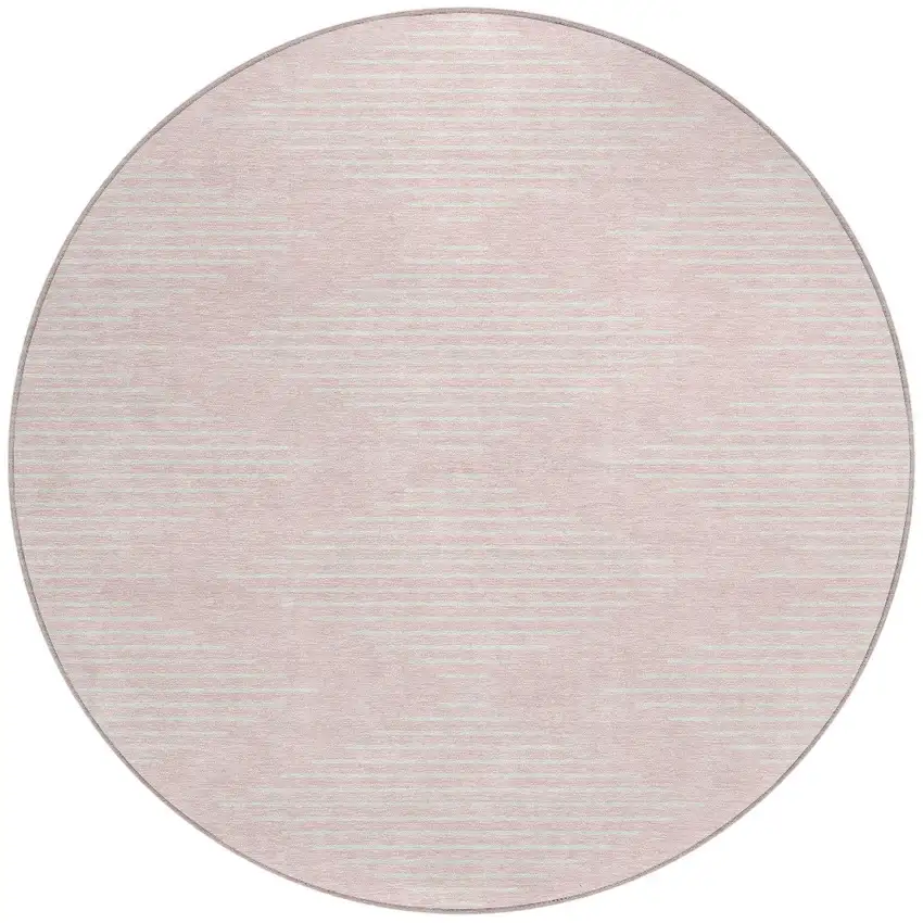 8' Pink And Gray Round Geometric Washable Indoor Outdoor Area Rug Photo 5