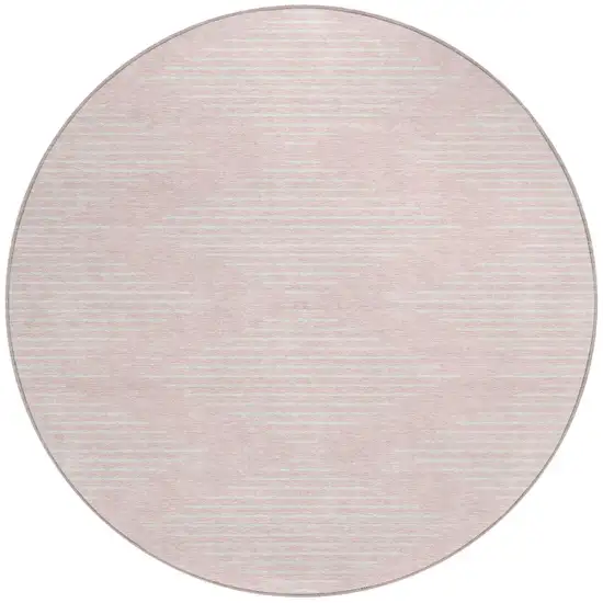 8' Pink And Gray Round Geometric Washable Indoor Outdoor Area Rug Photo 5