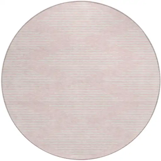 8' Pink And Gray Round Geometric Washable Indoor Outdoor Area Rug Photo 2