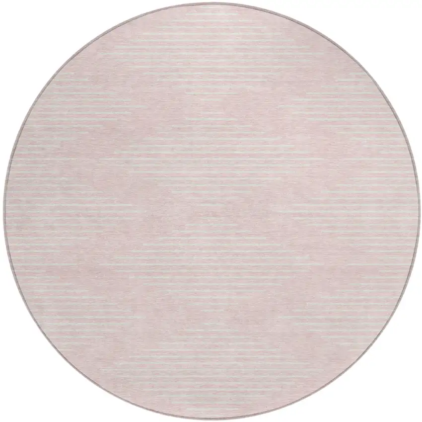 8' Pink And Gray Round Geometric Washable Indoor Outdoor Area Rug Photo 2