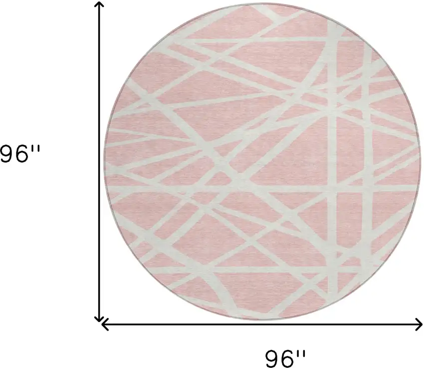 8' Pink And Gray Round Geometric Washable Indoor Outdoor Area Rug Photo 3