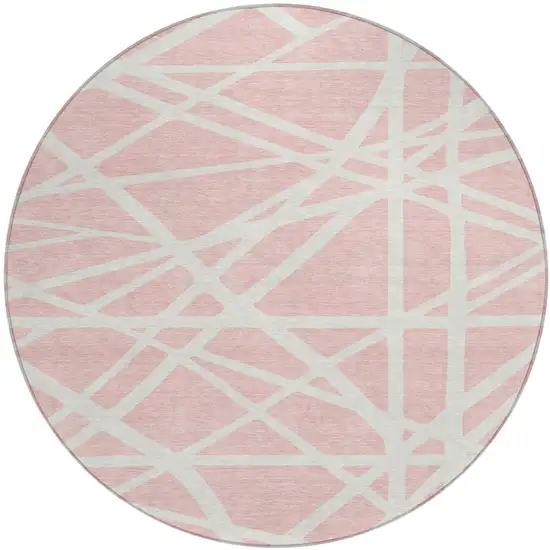 8' Pink And Gray Round Geometric Washable Indoor Outdoor Area Rug Photo 2