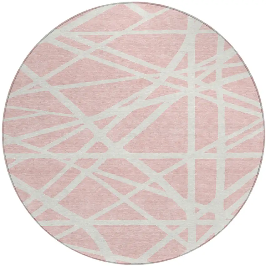 8' Pink And Gray Round Geometric Washable Indoor Outdoor Area Rug Photo 2