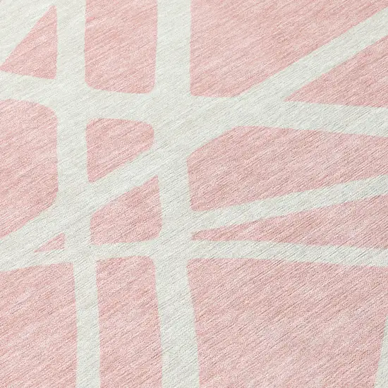 8' Pink And Gray Round Geometric Washable Indoor Outdoor Area Rug Photo 7