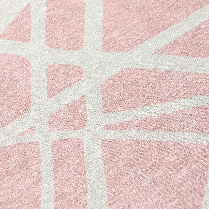 8' Pink And Gray Round Geometric Washable Indoor Outdoor Area Rug Photo 7