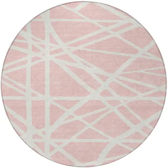 8' Pink And Gray Round Geometric Washable Indoor Outdoor Area Rug Photo 4