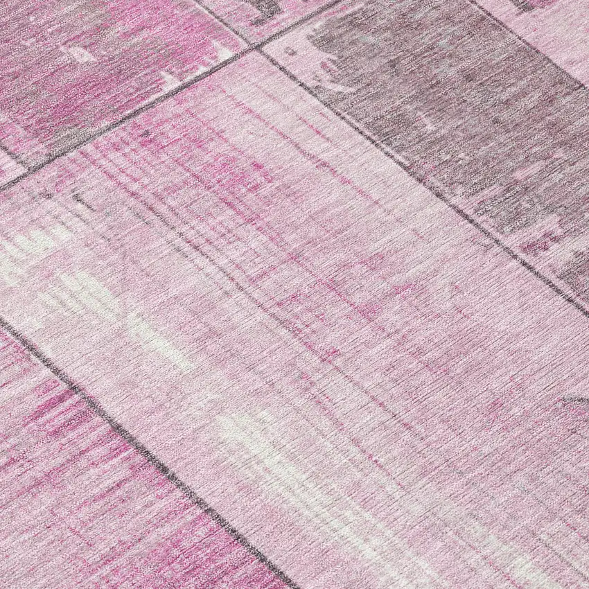 8' Pink And Gray Round Geometric Washable Indoor Outdoor Area Rug Photo 9