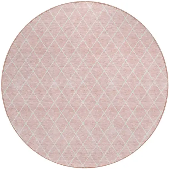 8' Pink And Gray Round Geometric Washable Indoor Outdoor Area Rug Photo 2
