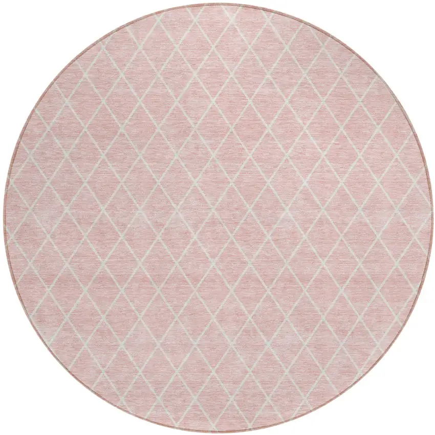 8' Pink And Gray Round Geometric Washable Indoor Outdoor Area Rug Photo 2