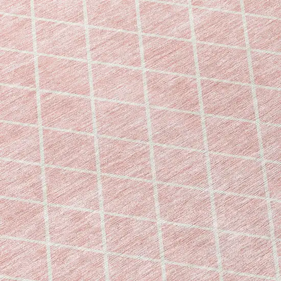 8' Pink And Gray Round Geometric Washable Indoor Outdoor Area Rug Photo 8