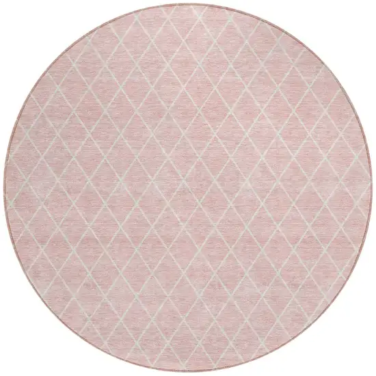 8' Pink And Gray Round Geometric Washable Indoor Outdoor Area Rug Photo 4
