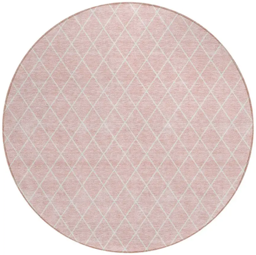 8' Pink And Gray Round Geometric Washable Indoor Outdoor Area Rug Photo 4