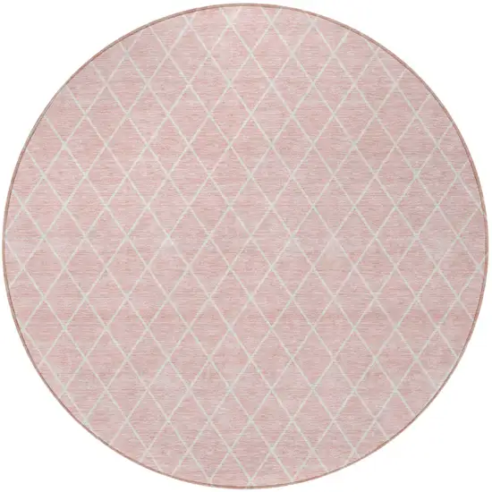 8' Pink And Gray Round Geometric Washable Indoor Outdoor Area Rug Photo 5
