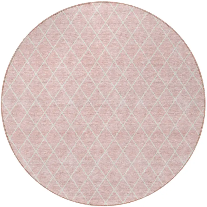 8' Pink And Gray Round Geometric Washable Indoor Outdoor Area Rug Photo 5