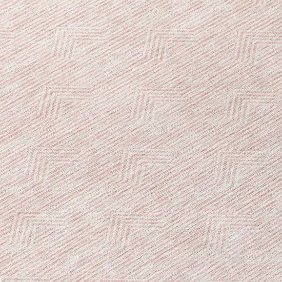 8' Pink And Gray Round Geometric Washable Indoor Outdoor Area Rug Photo 8