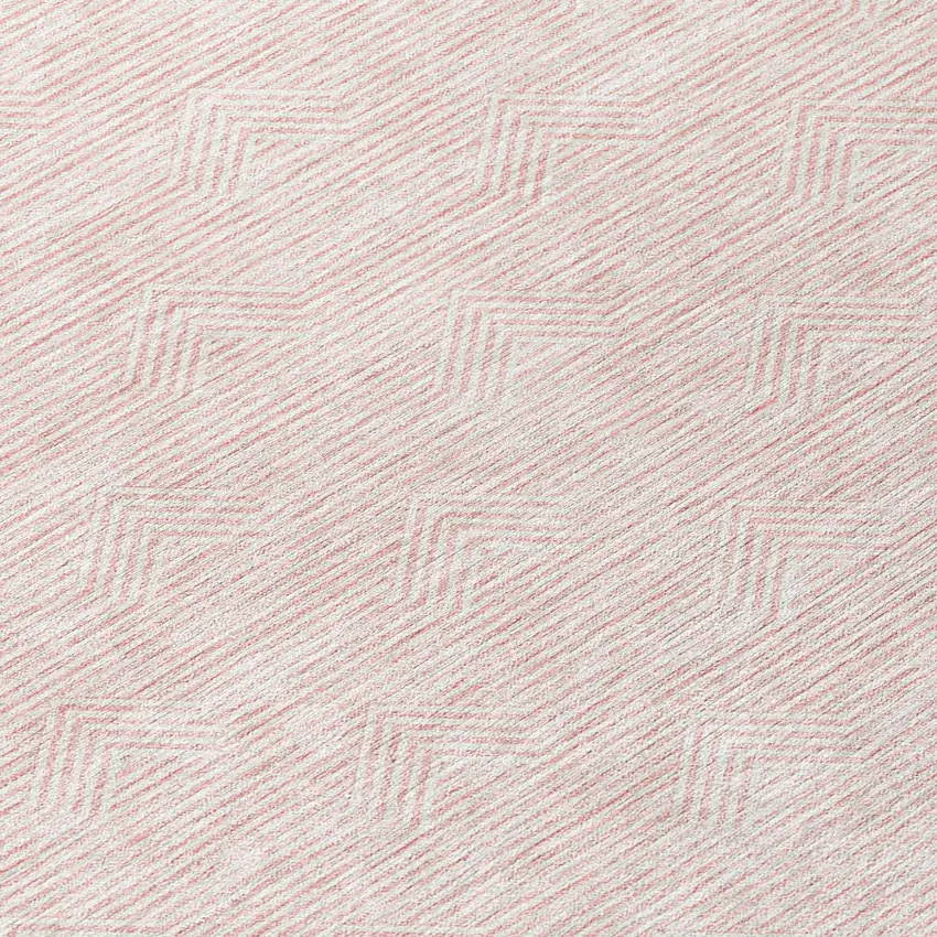8' Pink And Gray Round Geometric Washable Indoor Outdoor Area Rug Photo 8