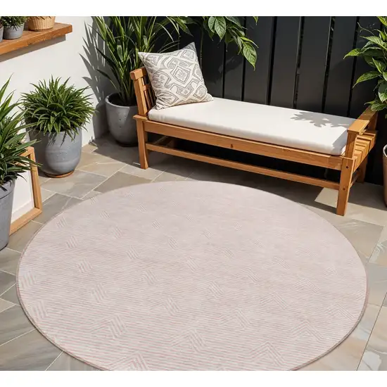 8' Pink And Gray Round Geometric Washable Indoor Outdoor Area Rug Photo 1