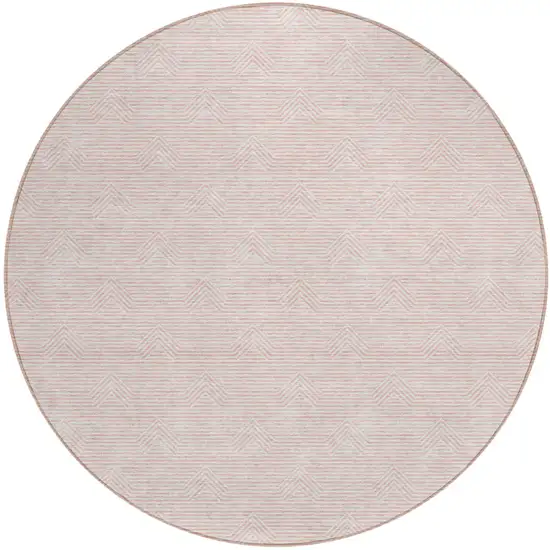8' Pink And Gray Round Geometric Washable Indoor Outdoor Area Rug Photo 2