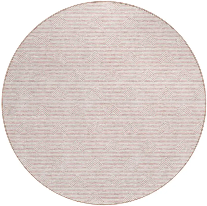 8' Pink And Gray Round Geometric Washable Indoor Outdoor Area Rug Photo 2