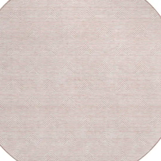 8' Pink And Gray Round Geometric Washable Indoor Outdoor Area Rug Photo 5