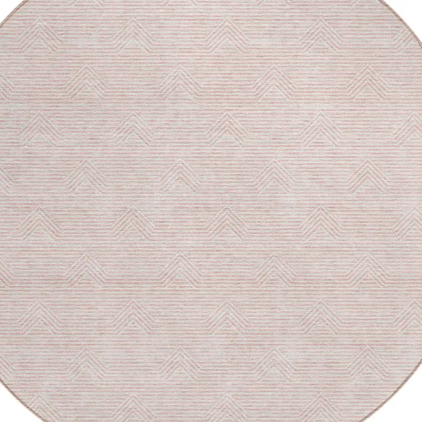 8' Pink And Gray Round Geometric Washable Indoor Outdoor Area Rug Photo 5