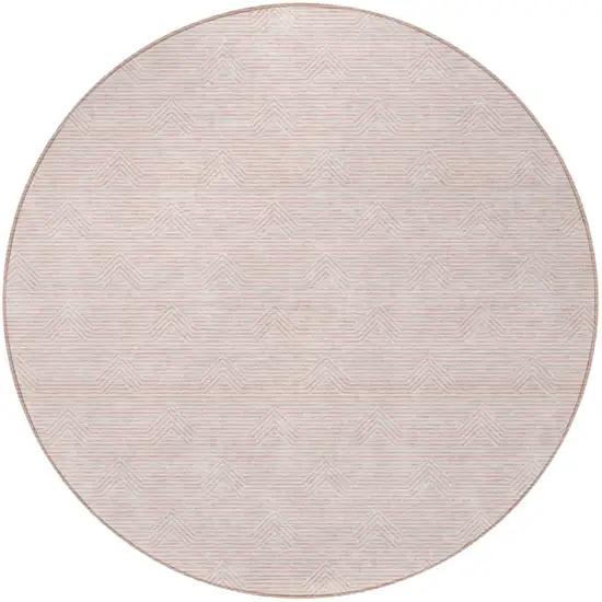 8' Pink And Gray Round Geometric Washable Indoor Outdoor Area Rug Photo 4