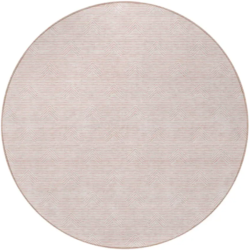 8' Pink And Gray Round Geometric Washable Indoor Outdoor Area Rug Photo 4
