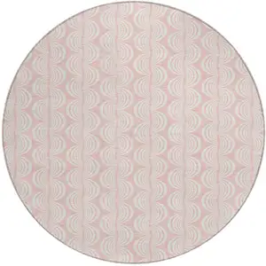 Photo of 8' Pink And Gray Round Ogee Washable Indoor Outdoor Area Rug