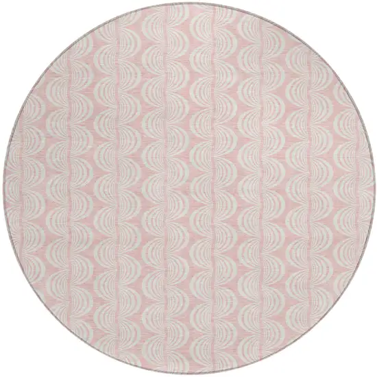 8' Pink And Gray Round Ogee Washable Indoor Outdoor Area Rug Photo 2