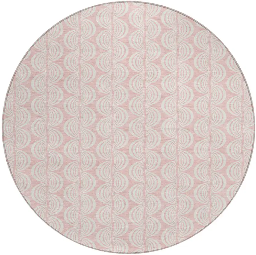 8' Pink And Gray Round Ogee Washable Indoor Outdoor Area Rug Photo 2