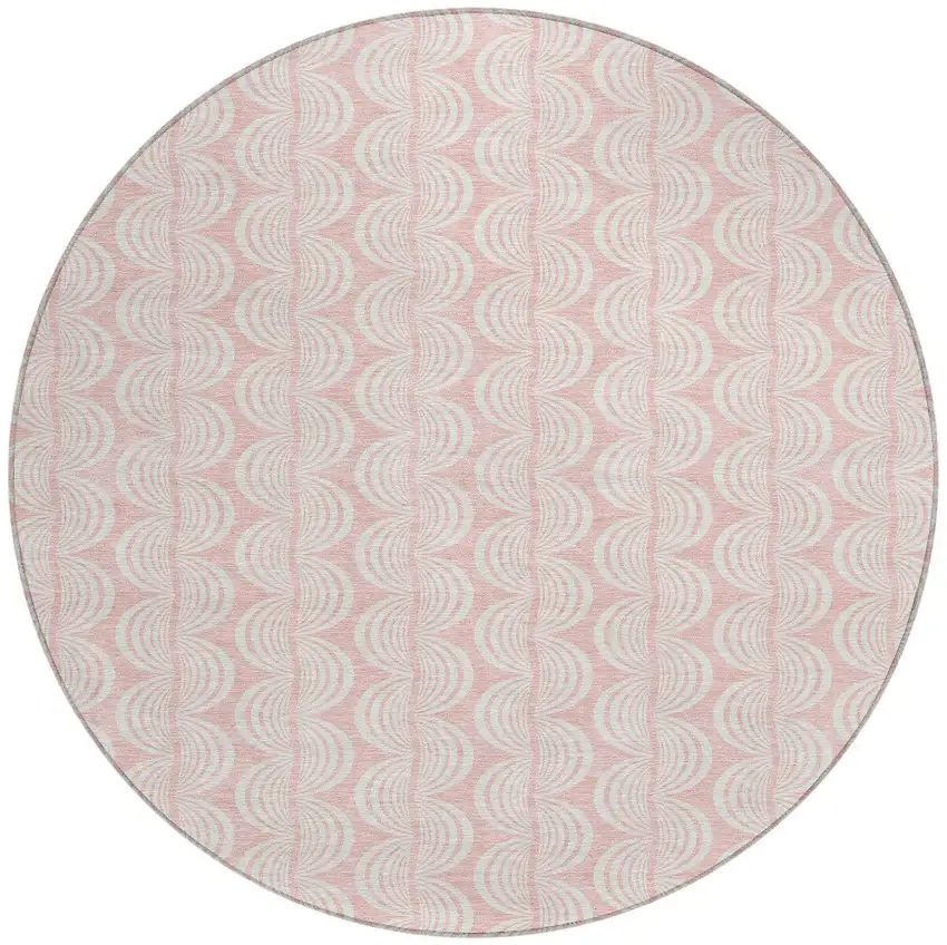 8' Pink And Gray Round Ogee Washable Indoor Outdoor Area Rug Photo 6