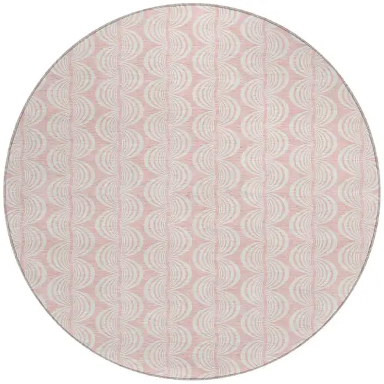 8' Pink And Gray Round Ogee Washable Indoor Outdoor Area Rug Photo 6