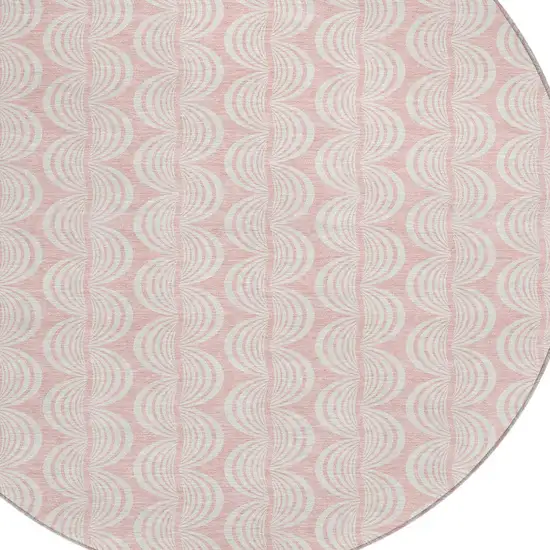8' Pink And Gray Round Ogee Washable Indoor Outdoor Area Rug Photo 5